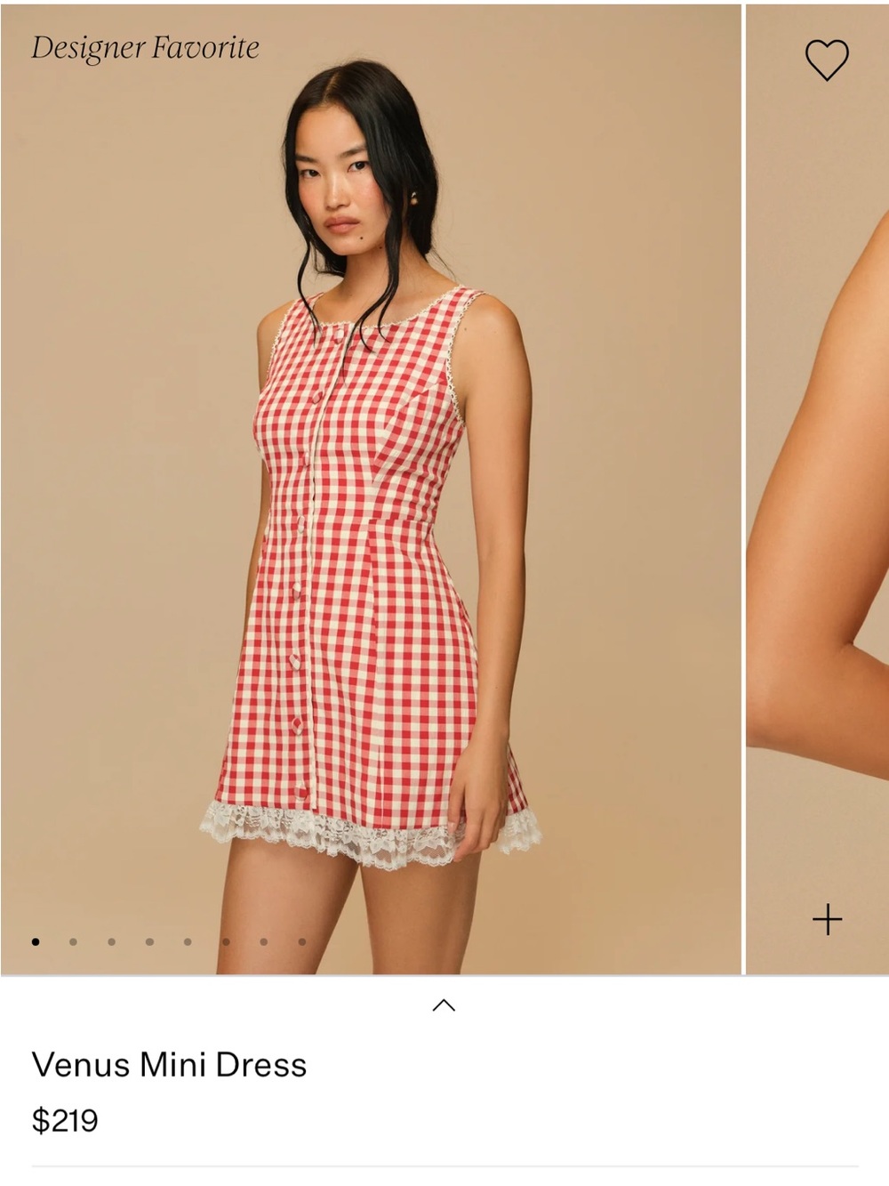 For Love And Lemons Venus Red Gingham Chemise Mini Dress with Lace Trim